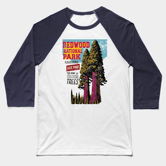 Redwood National Park California Sequoia  Aged Look Baseball T-Shirt by Alexander Luminova